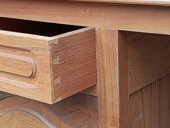 Image 1 of Vintage Beech Desk With Inlaid Leaf Ash And Wenge