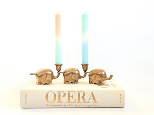 Elephant Candleholders Parade | Solid Brass | Midcentury 1960'S