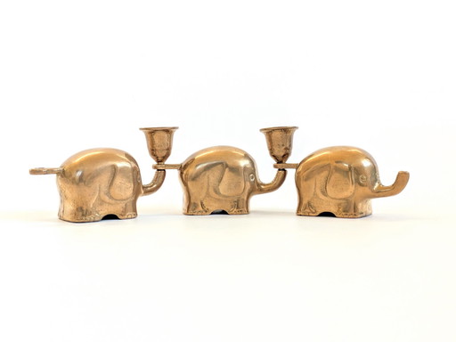 Elephant Candleholders Parade | Solid Brass | Midcentury 1960'S