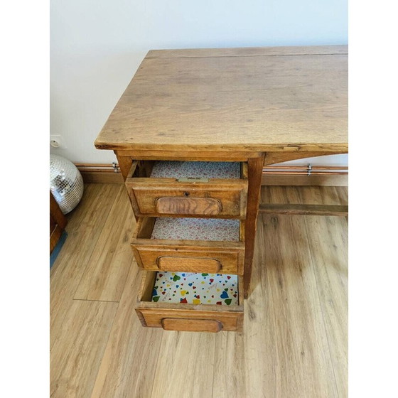 Image 1 of Vintage solid wood accountant desk with 3 drawers