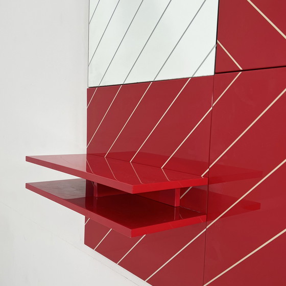 Image 1 of Modular Striped Mirror, Coat Rack & Shelf Entryway Ensemble, 1980S