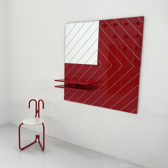 Image 1 of Modular Striped Mirror, Coat Rack & Shelf Entryway Ensemble, 1980S