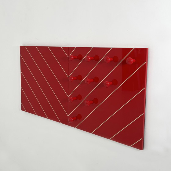 Image 1 of Modular Striped Mirror, Coat Rack & Shelf Entryway Ensemble, 1980S