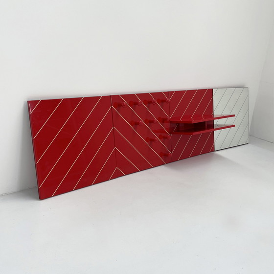 Image 1 of Modular Striped Mirror, Coat Rack & Shelf Entryway Ensemble, 1980S