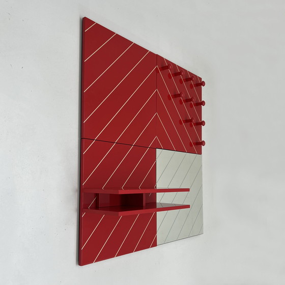 Image 1 of Modular Striped Mirror, Coat Rack & Shelf Entryway Ensemble, 1980S