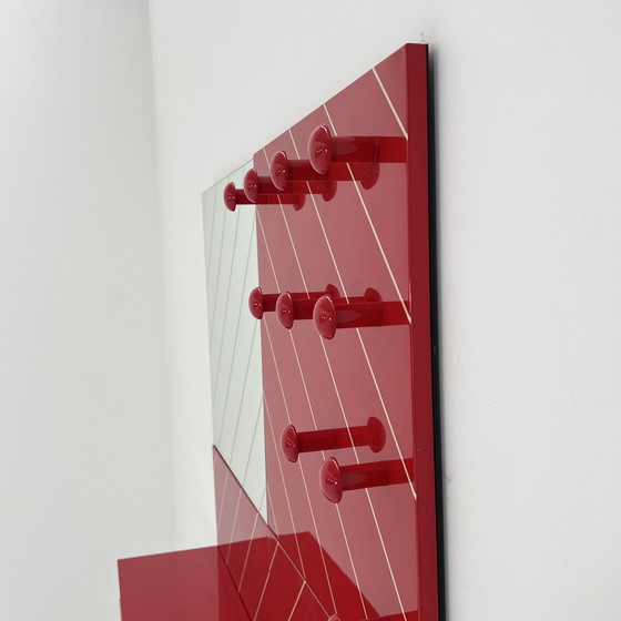 Image 1 of Modular Striped Mirror, Coat Rack & Shelf Entryway Ensemble, 1980S