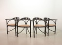 Black Lacquered Thonet Triangle Dining Chairs (Model 87) with Multicolored Fabric Upholstery, Set of 4. Germany, 1980s
