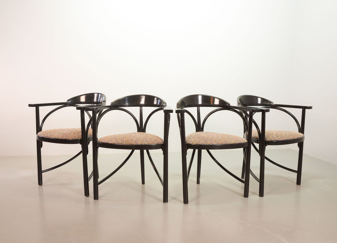 Black Lacquered Thonet Triangle Dining Chairs (Model 87