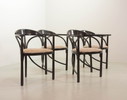 Black Lacquered Thonet Triangle Dining Chairs (Model 87) with Multicolored Fabric Upholstery, Set of 4. Germany, 1980s