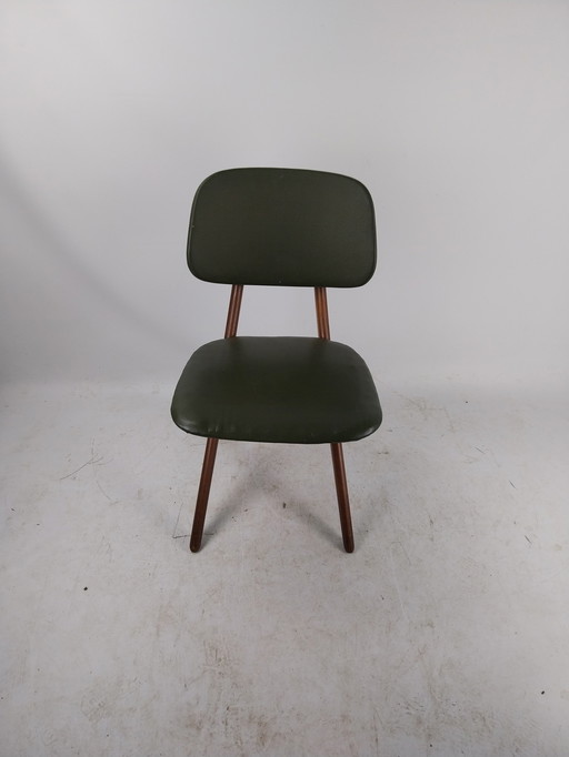 1 x Chaise à ciseaux Louis van Teeffelen en teck et skaï vert années 1960