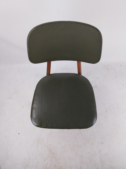 1 x Chaise à ciseaux Louis van Teeffelen en teck et skaï vert années 1960