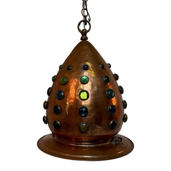 Image 1 of Vintage - Lampadario pendente XL in rame e vetro con lunga catena - Nello stile di Nanny Still, Raak - Arabo contemporaneo