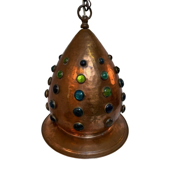 Image 1 of Vintage - Lampadario pendente XL in rame e vetro con lunga catena - Nello stile di Nanny Still, Raak - Arabo contemporaneo