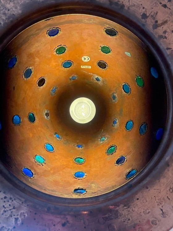 Image 1 of Vintage - Lampadario pendente XL in rame e vetro con lunga catena - Nello stile di Nanny Still, Raak - Arabo contemporaneo