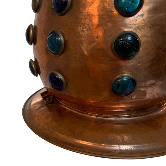 Image 1 of Vintage - Lampadario pendente XL in rame e vetro con lunga catena - Nello stile di Nanny Still, Raak - Arabo contemporaneo