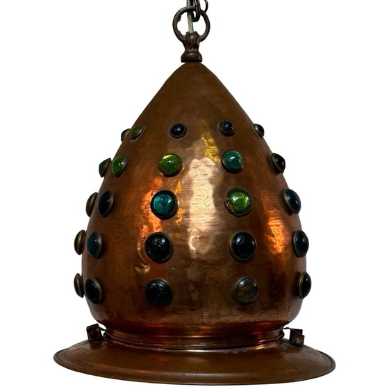 Image 1 of Vintage - Lampadario pendente XL in rame e vetro con lunga catena - Nello stile di Nanny Still, Raak - Arabo contemporaneo