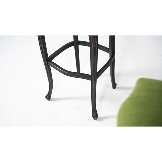 Image 1 of Pair of vintage bar stools in green fabric, Belgium
