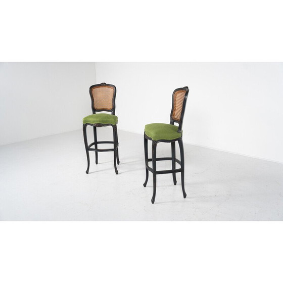 Image 1 of Pair of vintage bar stools in green fabric, Belgium