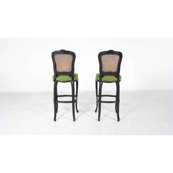 Image 1 of Pair of vintage bar stools in green fabric, Belgium