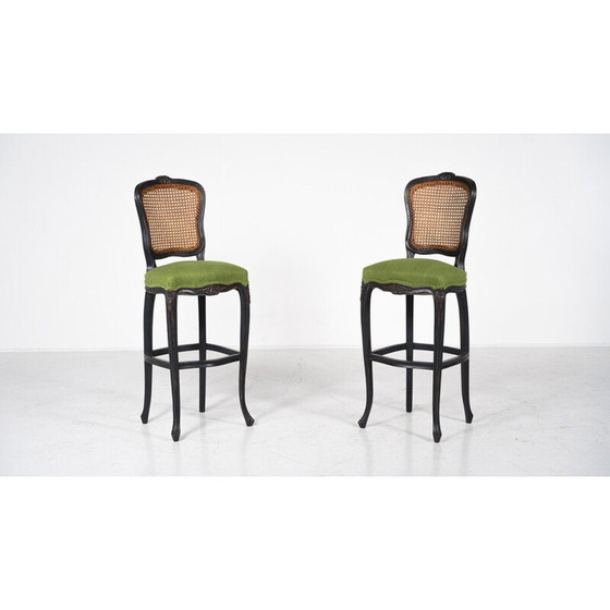 Image 1 of Pair of vintage bar stools in green fabric, Belgium