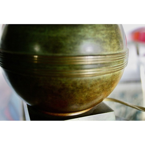 Image 1 of Vintage lamp in patinated bronze and leather, Denmark 1930