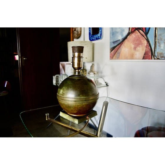 Image 1 of Vintage lamp in patinated bronze and leather, Denmark 1930