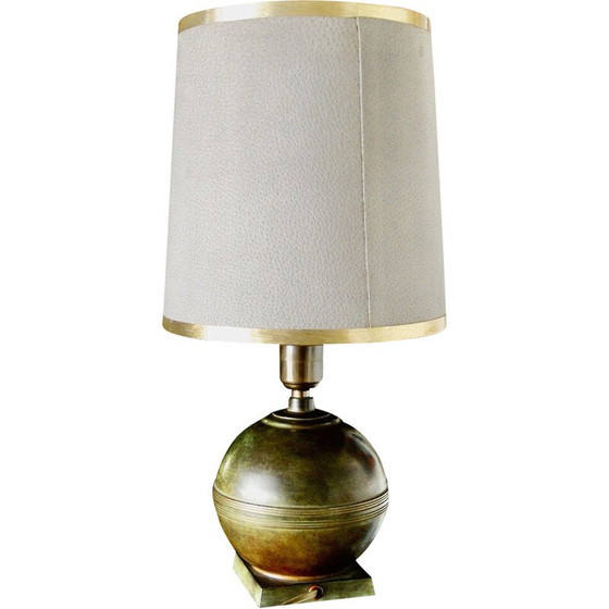 Image 1 of Vintage lamp in patinated bronze and leather, Denmark 1930