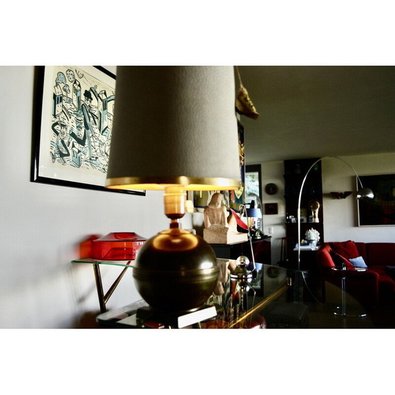 Image 1 of Vintage lamp in patinated bronze and leather, Denmark 1930