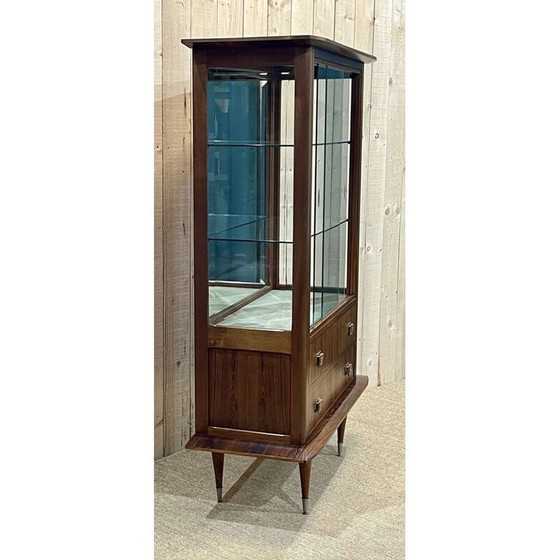Image 1 of Vintage rosewood and mahogany display cabinet with leather handles, 1960