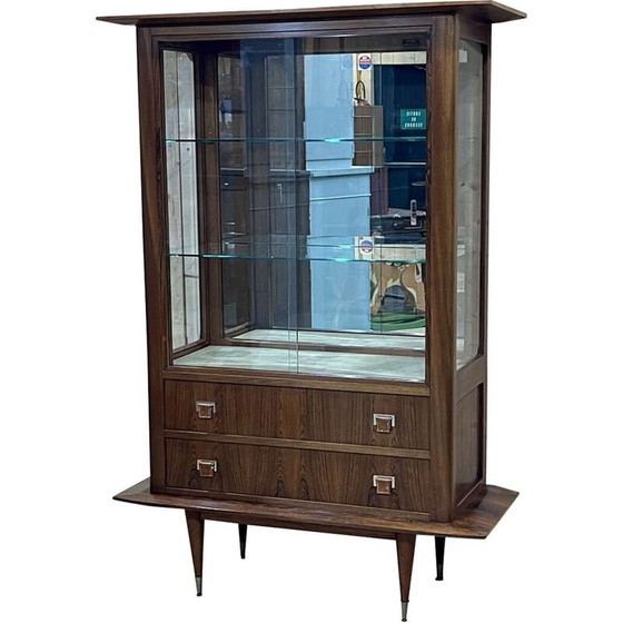 Image 1 of Vintage rosewood and mahogany display cabinet with leather handles, 1960