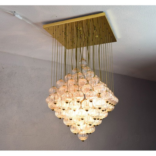 Mid century Italian Murano glass bubbles and brass chandelier by Paolo Venini, 1960s