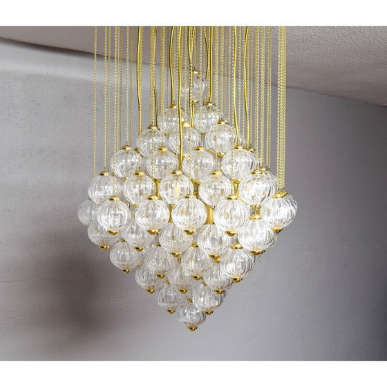 Image 1 of Mid century Italian Murano glass bubbles and brass chandelier by Paolo Venini, 1960s