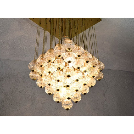 Image 1 of Mid century Italian Murano glass bubbles and brass chandelier by Paolo Venini, 1960s