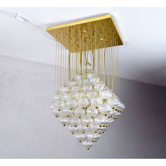 Image 1 of Mid century Italian Murano glass bubbles and brass chandelier by Paolo Venini, 1960s