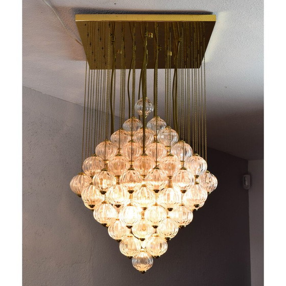 Image 1 of Mid century Italian Murano glass bubbles and brass chandelier by Paolo Venini, 1960s