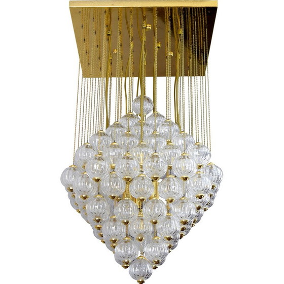 Image 1 of Mid century Italian Murano glass bubbles and brass chandelier by Paolo Venini, 1960s