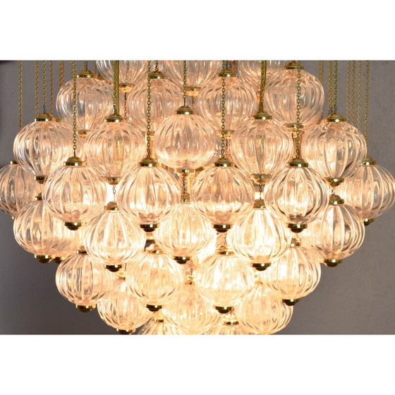 Image 1 of Mid century Italian Murano glass bubbles and brass chandelier by Paolo Venini, 1960s