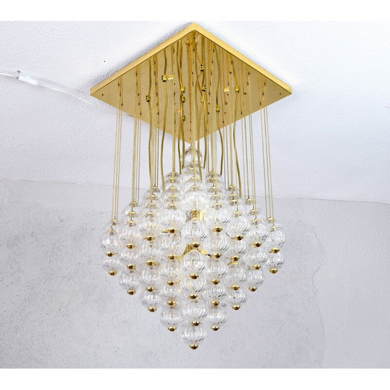 Image 1 of Mid century Italian Murano glass bubbles and brass chandelier by Paolo Venini, 1960s