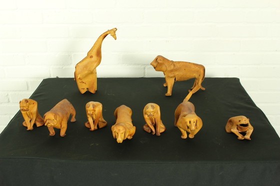 Image 1 of Deru Leather Crafted Set Of 9 Animals, Germany 1960S