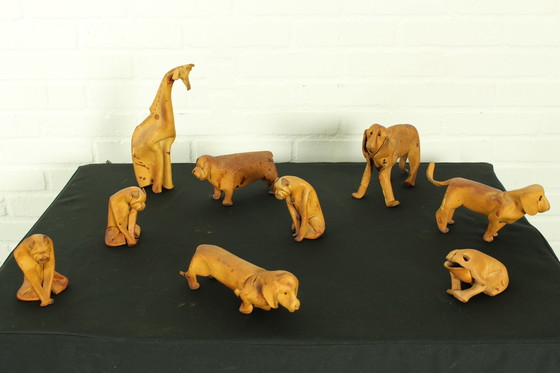 Image 1 of Deru Leather Crafted Set Of 9 Animals, Germany 1960S