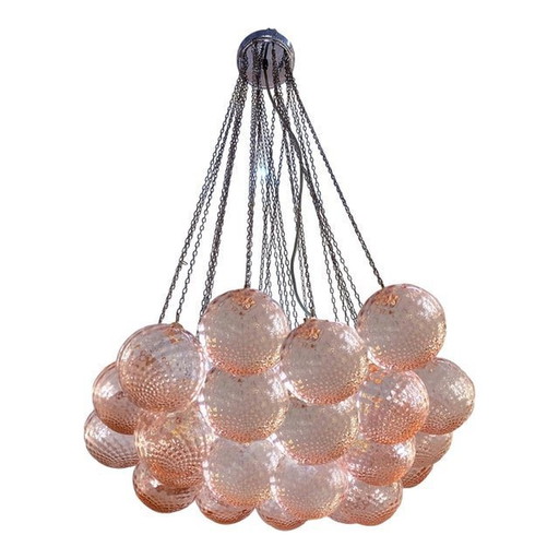 Simoeng Contemporary Pink “Ballotton” Murano Glass Spheres Chandelier