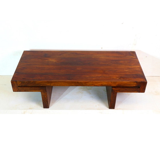 Image 1 of Japandi Wood Brutalist Low Coffee Table