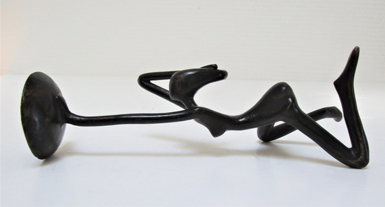 Image 1 of Bronze Blackened Candlestick Woman 70s