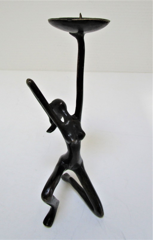 Bronze Blackened Candlestick Woman 70s