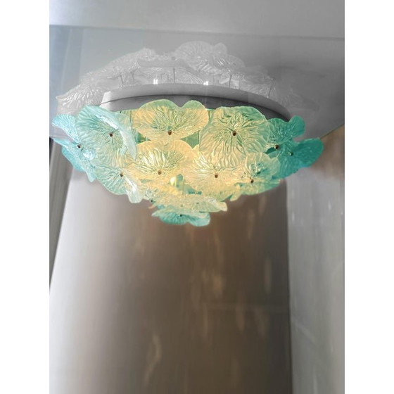 Image 1 of Mid-Century Modern Style Azure Floreal Italian Flush Mount In Murano Glass