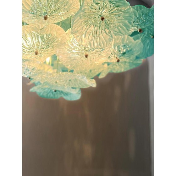 Image 1 of Mid-Century Modern Style Azure Floreal Italian Flush Mount In Murano Glass