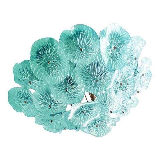 Image 1 of Mid-Century Modern Style Azure Floreal Italian Flush Mount In Murano Glass