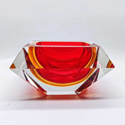 1960S Rectangular Multifaceted Ashtray Or Catch-All In Murano Glass By Flavio Poli For Seguso. Made In Italy.