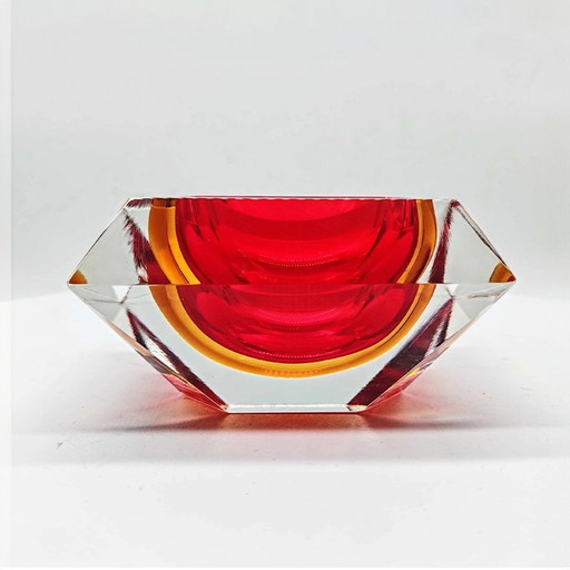 1960S Rectangular Multifaceted Ashtray Or Catch-All In Murano Glass By Flavio Poli For Seguso. Made In Italy.