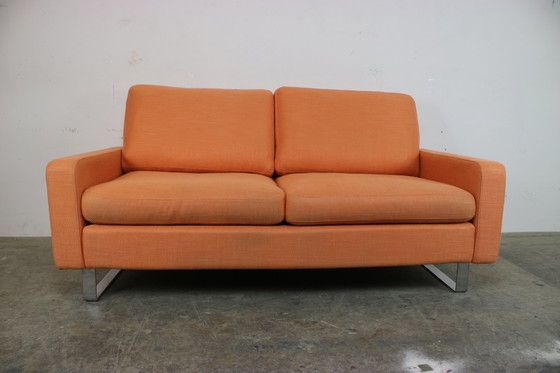 Image 1 of Cor Conseta Couch two-seater designer sofa orange fabric chrome runner